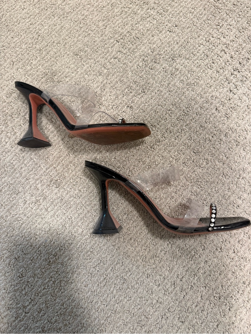 Amina Muaddi Black Patent Mules with Clear PVC Straps - Picture 4 of 4